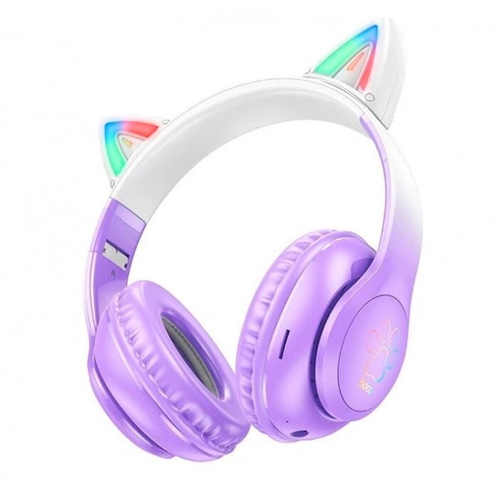 Навушники Hoco W42 Cat Ear Bluetooth з котячими вушками та LED підсвічуванням Фіолетові з білим від компанії Інтернет-магазин  towershop.online - фото 1