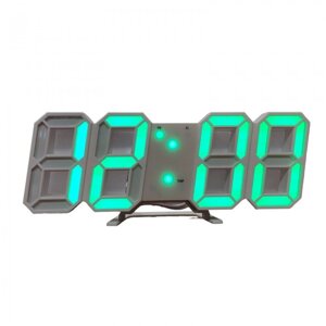 Електронні настільні LED годинник з будильником і термометром LY 1089 білі ( Зелена підсвічування )