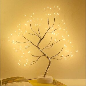LED Світильник нічник дерево бонсай сріблястого кольору з теплим світлом USB + 3AA