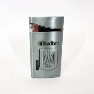 Турбо запальничка, кишенькова запальничка "Ukraine" 325, запальничка подарунок на день народження. Колір: срібний
