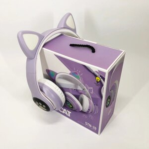 Бездротові світлодіодні навушники з котячими вухами CAT STN-28. Колір фіолетовий