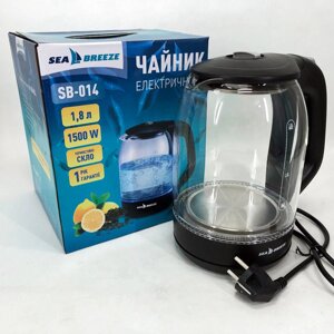 Чайник електричний SeaBreeze SB-014, чайник прозорий з підсвічуванням, електрочайник з підсвічуванням