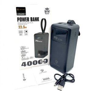 Зовнішній акумулятор Power bank LENYES PX421D PD22,5W 40000mAh батарея зарядка Чорний