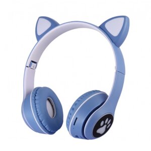Бездротові навушники з котячими вушками та RGB підсвічуванням FM радіо, micro SD Cat MZ-023 Сині