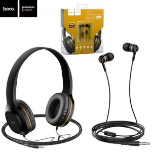 Комплект дротових навушників накладні + вакуумні Hoco W24 Чорні з золотим