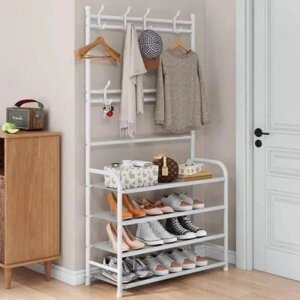 Універсальна вішалка для одягу з полицею для взуття New simple floor clothes rack size 60X29.5X151 см Біла