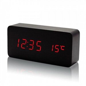 Дерев'яний Настільний годинник VST-862 світлодіодний чорний