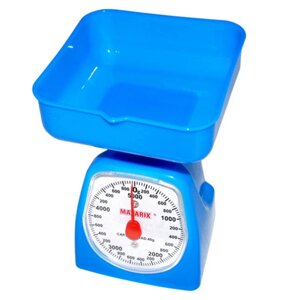 Ваги кухонні механічні MATARIX MX-405 5 кг, ваги харчові, ваги зі знімною чашею. Колір: синій
