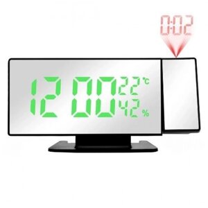 Дзеркальний годинник, що світиться, з проектором часу на стіну або стелю , і термометром VST 896S Чорний зелений