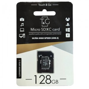 Карта пам'яті MicroSDHC 128GB UHS-3 Class 10 T&G З адаптером