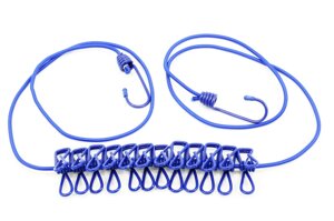 Переносна еластична мотузка для білизни 110-250 см з прищіпками 12шт
