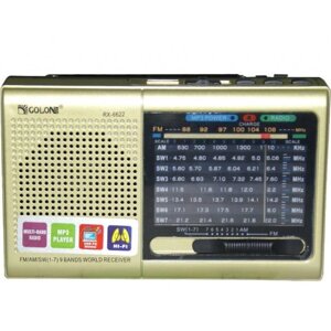 Радіоприймач колонка з радіо FM USB MicroSD Golon RX-6622 на акумуляторі Золотий