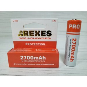 Arexes 18650 li-ion 2700 мАг, 3,7 В із захистом червоного кольору