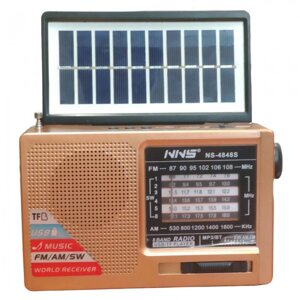 Радіоприймач із сонячною панеллю FM USB MicroSD і ліхтариком NS-4848S на акумуляторі Золотий