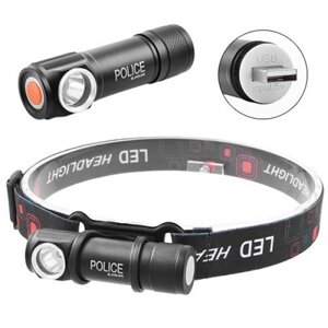 Налобний ліхтар Police BL-2155-XPE + вбудований акумулятор + USB, Потужний акумуляторний налобний ліхтарик