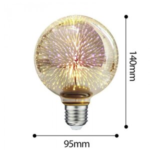 Лампочка нічник 3D Феєрверк C80, Е27, 4Вт Світлодіодна лампа в патрон