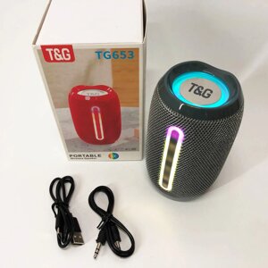 Портативна Bluetooth-колонка TG653 USB з ремінцем. Колір сірий