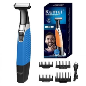 Тример універсальний для стрижки волосся бороди та вусів Kemei KM-1910 + 4 насадки від USB Синій