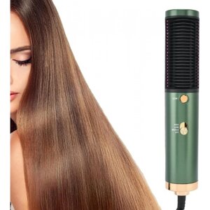 Фен гребінець випрямляч для волосся 2 в 1 Hot Air Brush для укладання волосся Темно-зелений