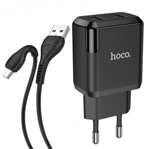 220V 2 USB -зарядний пристрій з USB -кабелем - Micro USB Hoco N7 Speedy Black