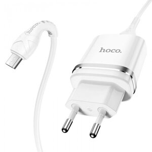 220V 2 USB -зарядний пристрій з кабелем USB 2,4А - Micro USB Hoco N1 Speedy White