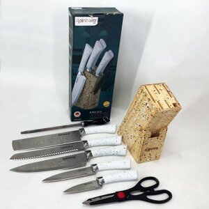 Набір ножів Rainberg RB-8806 на 8 предметів з ножицями та підставкою, з нержавіючої сталі. Колір білий