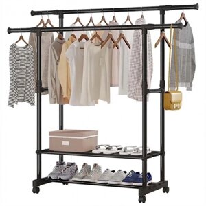 Вішалка для одягу подвійна телескопічна Double Garment Rack із регулюванням висоти