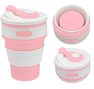 Складана силіконова чашка Collapsible Coffe Cup 350 ml Pink| Силіконова склянка | Складний кухоль