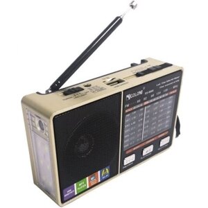 Радіоприймач колонка з радіо і ліхтариком FM USB MicroSD Golon RX-8866 на акумуляторі Золотий