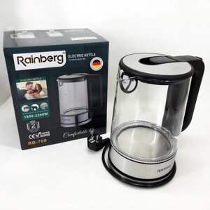 Дисковий електричний чайник Rainberg RB-709 скляний з підсвічуванням. Колір чорний