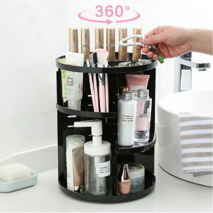 Підставка-органайзер для косметики поворотна 360° ROTATION COSMETIC ORGANIZER Чорний від компанії Інтернет-магазин  towershop.online - фото 1