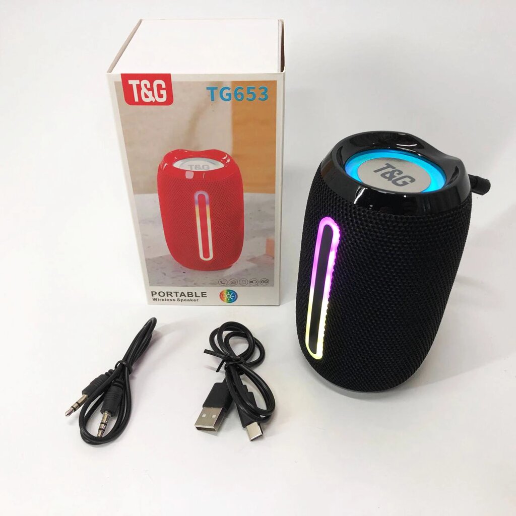 Портативна Bluetooth-колонка TG653 USB з ремінцем. Колір чорний від компанії Інтернет-магазин  towershop.online - фото 1