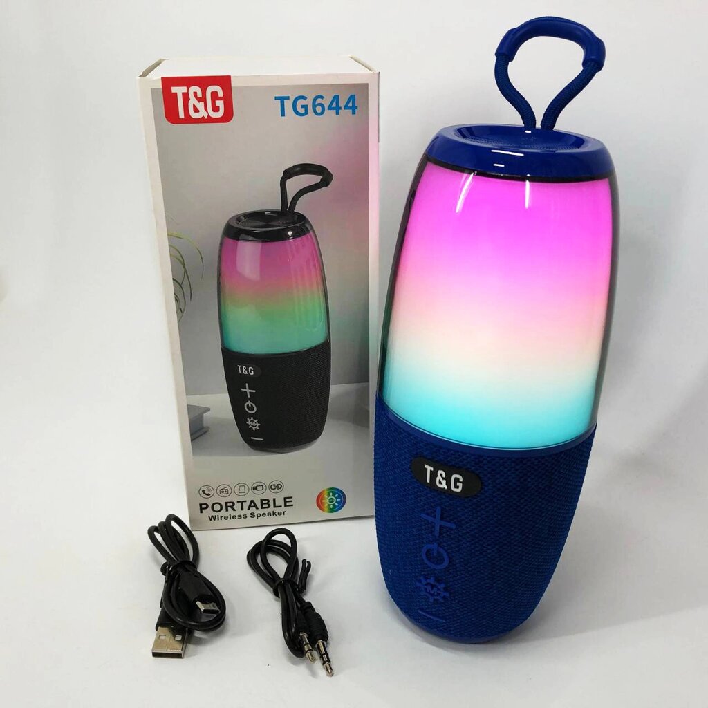 Портативна колонка TG644 5W з RGB підсвічуванням та ремінцем. Колір синій від компанії Інтернет-магазин  towershop.online - фото 1