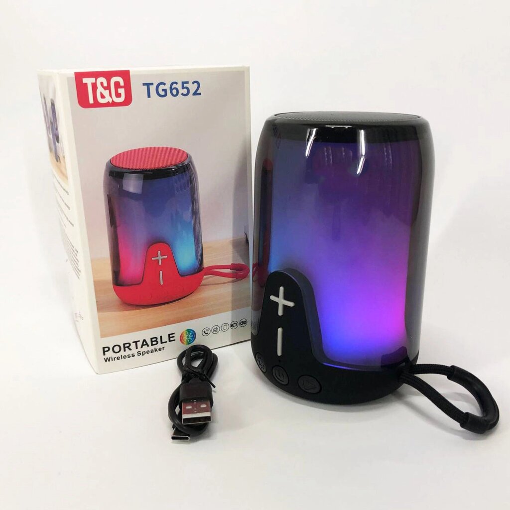 Портативна колонка TG652 5W з RGB підсвічуванням та ремінцем. Колір чорний від компанії Інтернет-магазин  towershop.online - фото 1