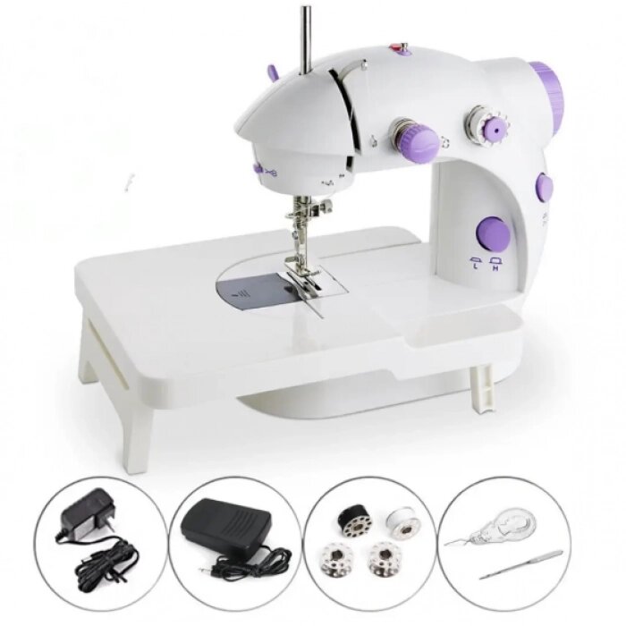 Портативна швейна машинка Mini Sewing SM202A зі столом 4 в 1 адаптером 220В та педаллю від компанії Інтернет-магазин  towershop.online - фото 1