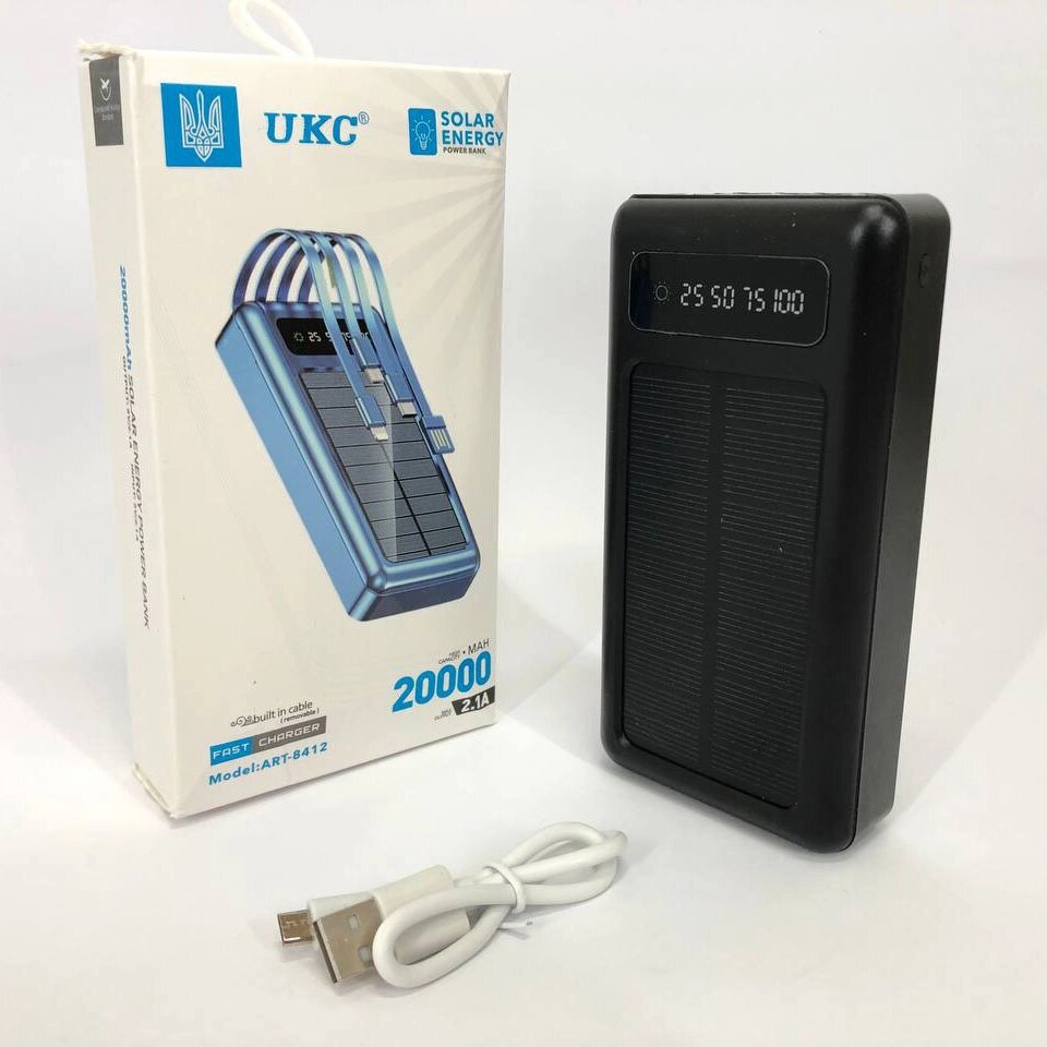 Портативний зарядний пристрій на 20000mAh, Power Bank на сонячній батареї, для планшета. Колір: чорний від компанії Інтернет-магазин  towershop.online - фото 1