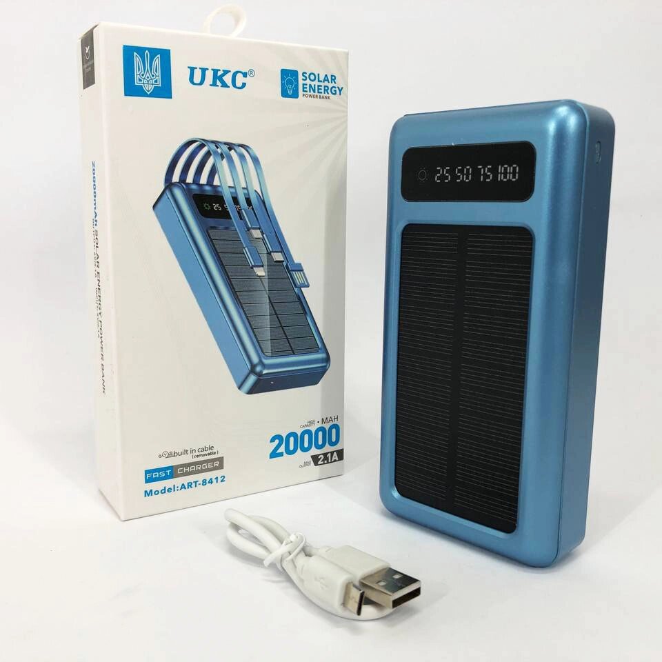 Портативний зарядний пристрій на 20000mAh, Power Bank на сонячній батареї, для планшета. Колір: синій від компанії Інтернет-магазин  towershop.online - фото 1