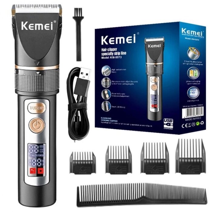 Професійна бездротова машинка для стрижки волосся Kemei KM-5073 триммер для бороди і вусів Turbo режим від компанії Інтернет-магазин  towershop.online - фото 1