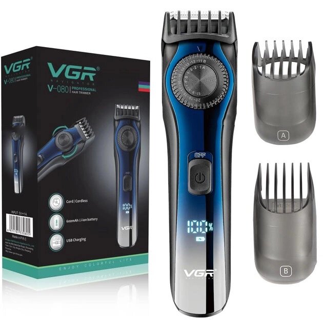 Професійний акумуляторний триммер для бороди та вусів з дисплеєм VGR V-080 та регулятором довжини від компанії Інтернет-магазин  towershop.online - фото 1