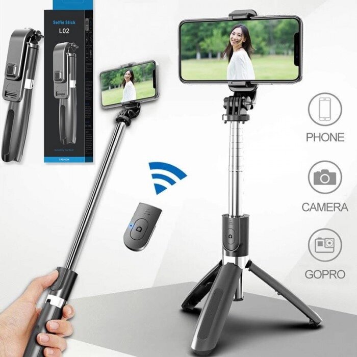 Селфі палиця штатив тринога для телефону Bluetooth з пультом Selfie Stick L02 Чорний від компанії Інтернет-магазин  towershop.online - фото 1