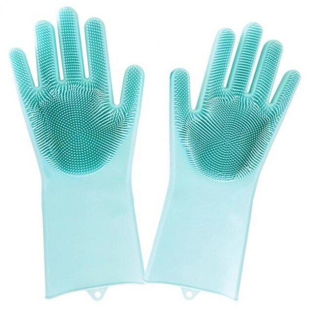 Силіконові рукавички Magic Silicone Gloves для прибирання чищення миття посуду для будинку. Колір: бірюзовий від компанії Інтернет-магазин  towershop.online - фото 1