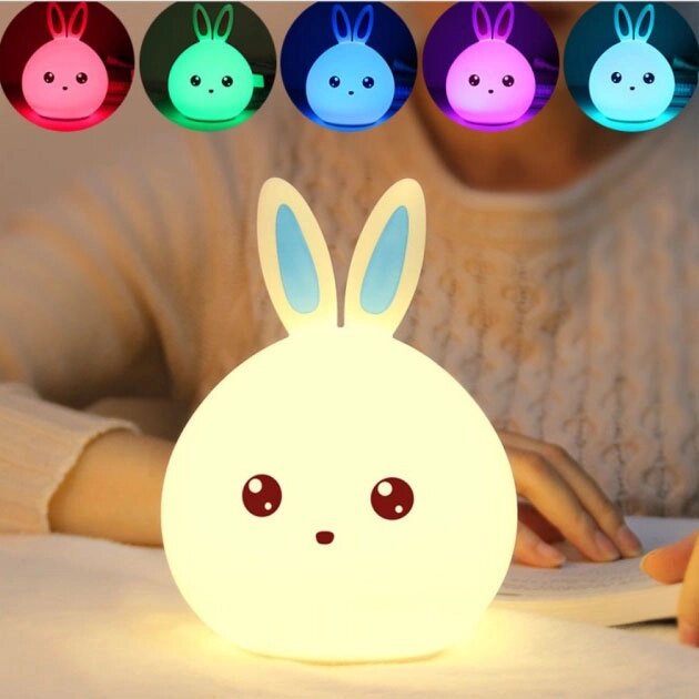 Силіконовий Нічник світильник Зайчик дитячий LED лампа 7 кольорів з акумулятором від компанії Інтернет-магазин  towershop.online - фото 1