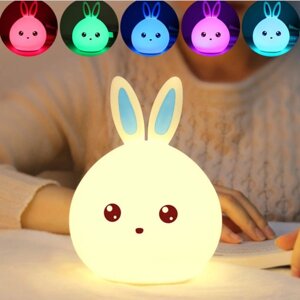 Силіконовий Нічник світильник Зайчик дитячий LED лампа 7 кольорів з акумулятором