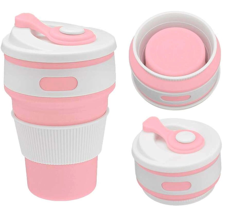 Складана силіконова чашка Collapsible Coffe Cup 350 ml Pink| Силіконова склянка | Складний кухоль від компанії Інтернет-магазин  towershop.online - фото 1