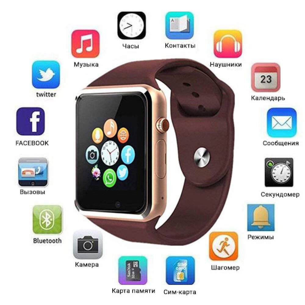 Смарт-годинник Smart Watch A1 розумні електронні зі слотом під sim-карту + карту пам'яті micro-sd. Колір: золотий від компанії Інтернет-магазин  towershop.online - фото 1