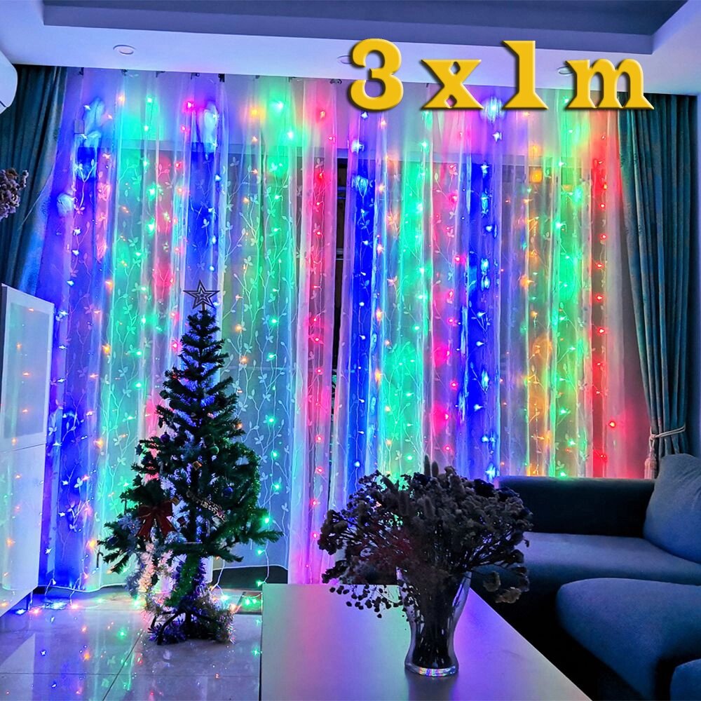 Світлодіодна гірлянда штора LEDLight 3 х 1 метр завіса 150 LED Різнобарвна мультиколор від компанії Інтернет-магазин  towershop.online - фото 1