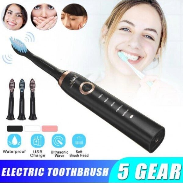 Ультра -звучна зубна щітка з зарядкою USB + 3 взаємозамінними форсунками від компанії Інтернет-магазин  towershop.online - фото 1