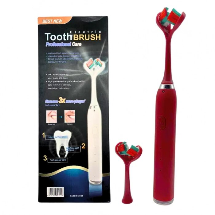 Ультразвукова зубна електрична щітка з подвійною головкою на 3 режими Червона від компанії Інтернет-магазин  towershop.online - фото 1