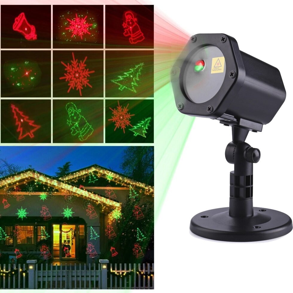 Вуличний лазерний проектор для прикраси будинків новорічний NBZ Outdoor Laser Light 2 кольори 6 малюнків від компанії Інтернет-магазин  towershop.online - фото 1