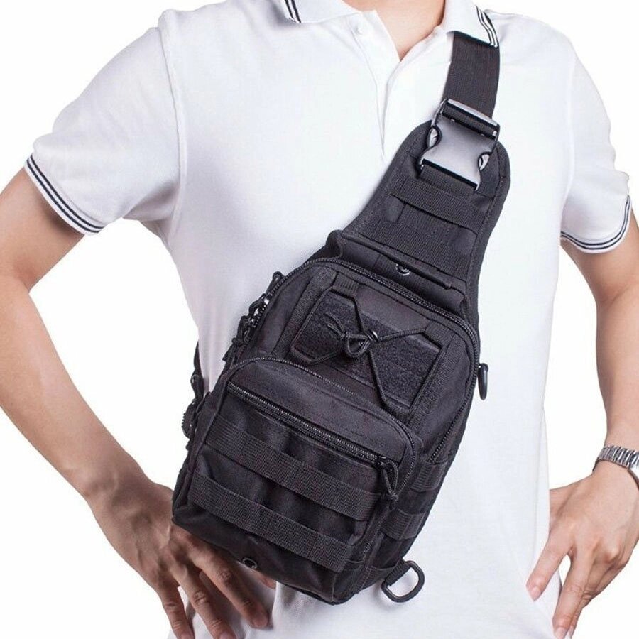 Якісна тактична сумка, укріплена чоловіча сумка рюкзак тактична слінг. Колір: чорний від компанії Інтернет-магазин  towershop.online - фото 1